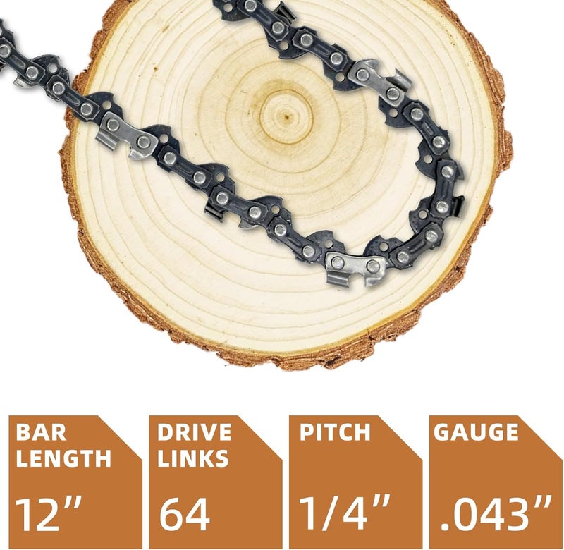 Fifchall 4 Pack 12 Inch Chainsaw Chain 1/4"LP Pitch .043" Gauge 64 Drive Links, Replacement Pole Saw Chain 12-inch Chainsaw Chains Fits for Stihl MSA120 C-B MSA140 C-B and More - Image 2